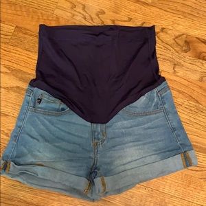 Pink Blush- Cuffed Denim Maternity Shorts